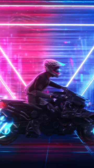 Cyberpunk 2077, Neon art, Neon Lights, Triangles, Game Art, Fast bikes, Cover Art
