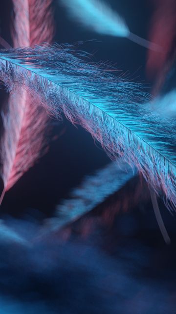 Feathers, Macro, Dark background, Blue light, Digital illustration, Dark aesthetic