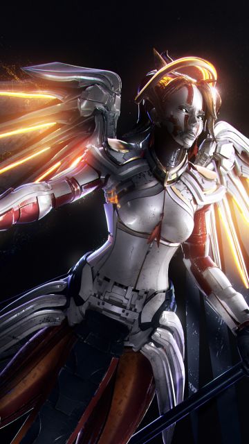 Mercy, Support hero, Overwatch, Dark background