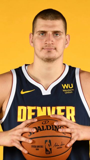 Nikola Jokic, Serbian basketball player, NBA, Denver Nuggets, Yellow background, 5K