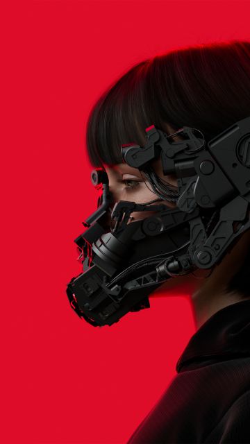 Cyberpunk, Red background, Cyberpunk girl, Futuristic, 5K