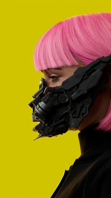Futuristic, Cyberpunk girl, Yellow background, 5K