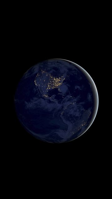 Earth, Night, iOS 11, Stock, Black background