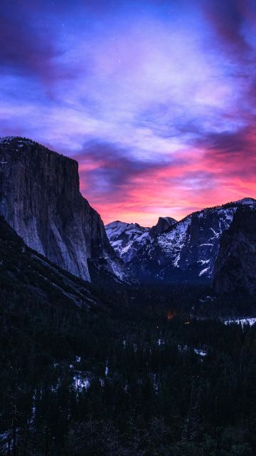 Yosemite National Park, Sunrise, Tunnel View, Beautiful Sky, Landscape, Scenery, Valley, Snow covered, 5K, 8K