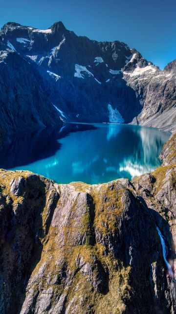 Lake Erskine, Southern Alps, New Zealand, Mountain top, Aerial view, Glacier mountains, Landscape, 5K