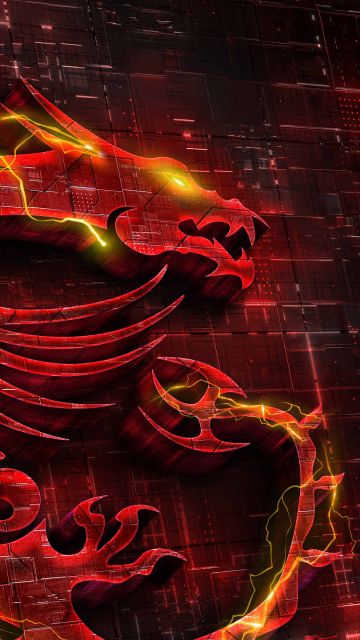 MSI Gaming, Dragon, Fire, Red background, Grid, 3D background