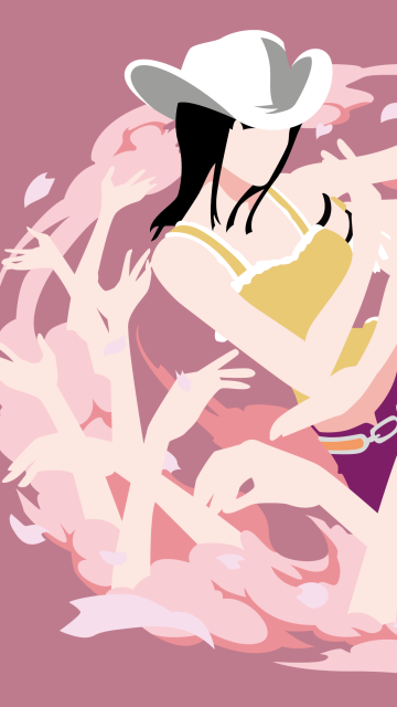 Nico Robin, One Piece, Pink background, Minimal art, Pastel red, Pastel background
