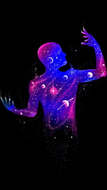 Human, Galaxy, Solar system, Planets, Black background, AMOLED