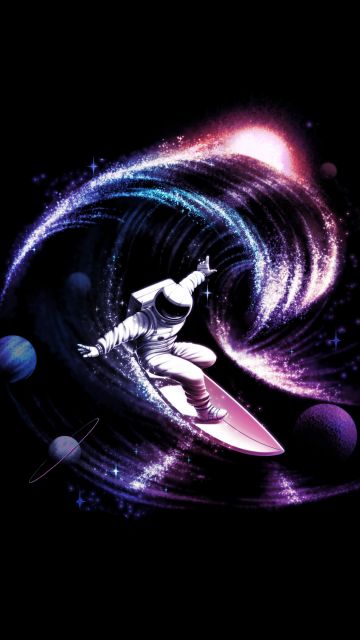 Space surfer, Astronaut, Surfing, Bored Astronaut, Black background, AMOLED