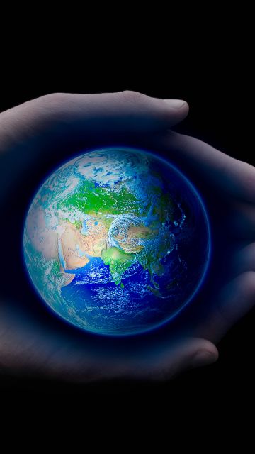 Planet Earth, Holding hands, Palm, Black background, Save the Earth, Save The Planet