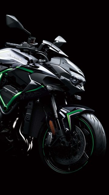 Kawasaki Z H2, AMOLED, Superbikes, Black background, 2020
