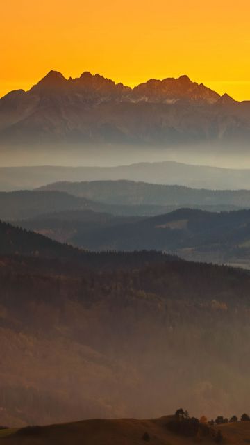 Tatra Mountains, Mountain range, Sunset, Orange sky, Europe