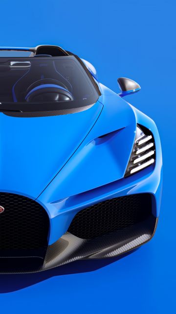 Bugatti W16 Mistral, Blue, Roadster, Hypercars, 2024, Blue background, 5K