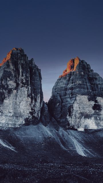 Three peaks of Lavaredo, Dolomite mountains, National Park, Italy, UNESCO World Heritage Site, Sunset, 5K