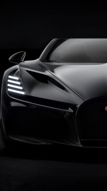 Bugatti W16 Mistral, Black cars, Roadster, Hypercars, 2024, Dark background, Black cars, 5K, Dark aesthetic