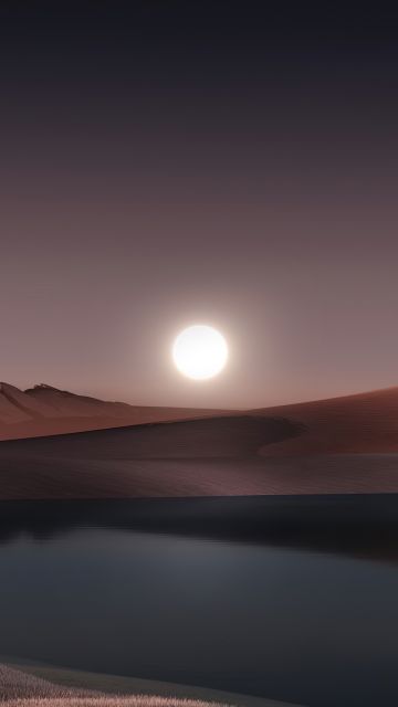 Moon, Dusk, Lake, Reflection, Landscape, Desert, Windows 11