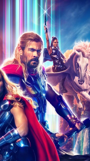 Thor: Love and Thunder, 2022 Movies, Chris Hemsworth as Thor, Natalie Portman as Jane Foster, Tessa Thompson as Valkyrie, Marvel Comics