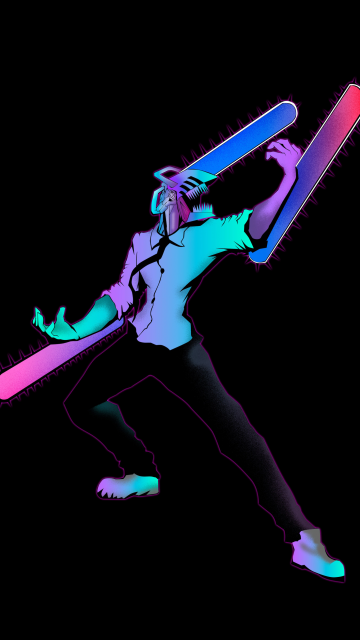 Chainsaw Man, Neon art, Denji, Dark background, AMOLED