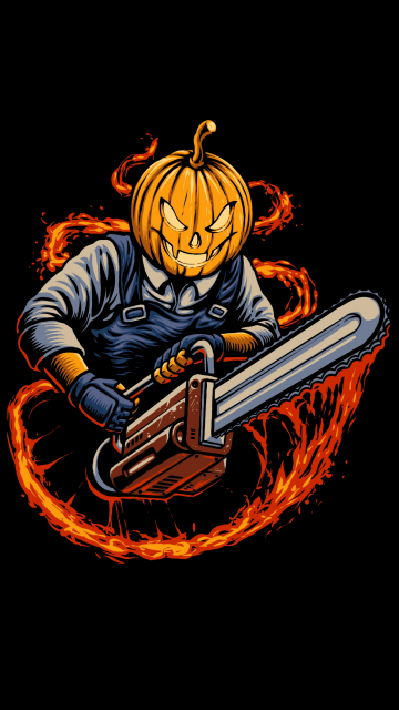 Halloween Pumpkin, Chainsaw, Black background, AMOLED, Minimalist