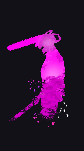 Chainsaw Man, 5K, Denji, Black background, Neon art, AMOLED