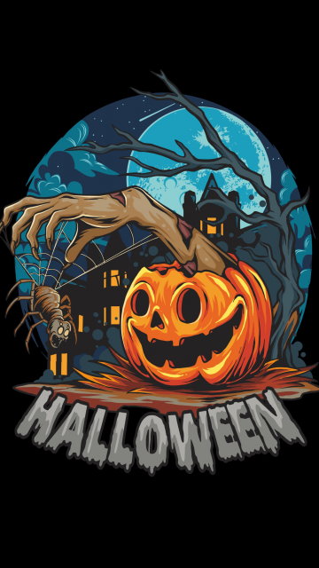 Scary house, Halloween Pumpkin, Black background, AMOLED, Spooky