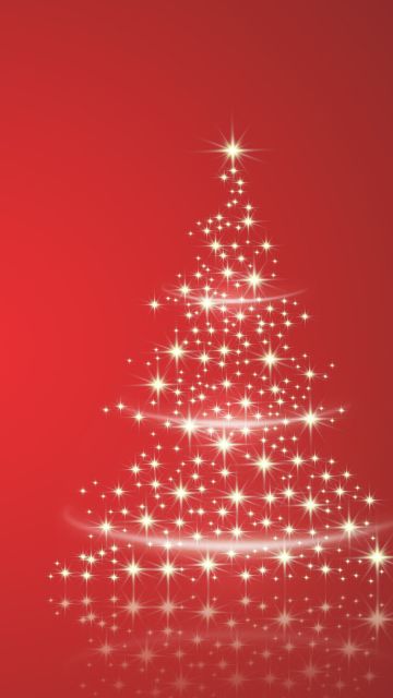 Christmas tree, Sparkles, Red background, Navidad, Noel
