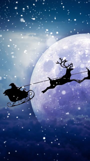 Santa Claus chariot, Moon, Snowfall, Winter, Reindeer Chariot, Navidad, Noel