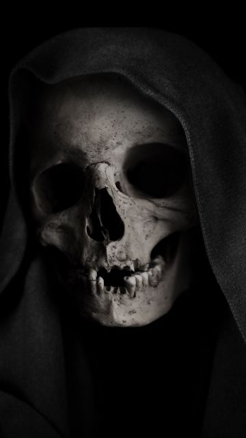 Grim Reaper, Skull, Black background, Scary, 5K, Evil laugh