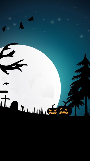 Halloween pumpkins, Moon, Night, Silhouette, 5K
