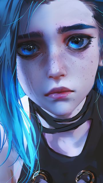 Jinx, Sad, 5K, Arcane: League of Legends, Blue background, Sad face