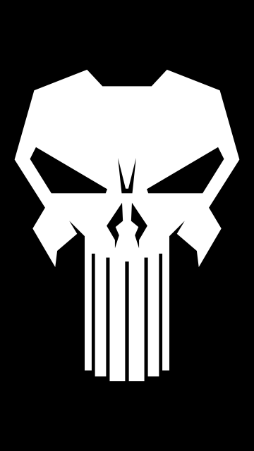 The Punisher logo, Black background, AMOLED, 5K, 8K, Marvel Comics, Simple