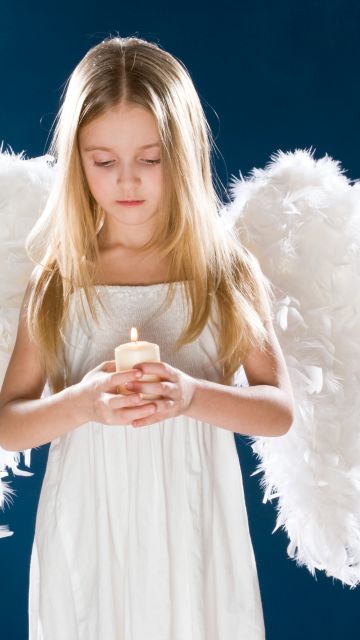 Angel wings, Sad girl, Fairy, Holding candle, Sad mood, Blue background, Pretty