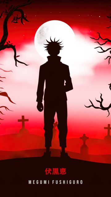 Megumi Fushiguro, Silhouette, Jujutsu Kaisen, Red background, Manga series