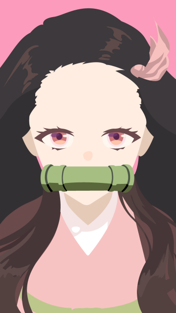 Nezuko Kamado, Minimal art, Demon Slayer: Kimetsu no Yaiba, Pink background