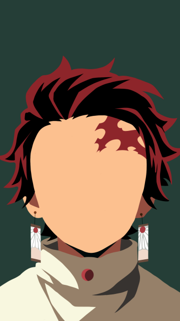 Tanjiro Kamado, Minimal art, Demon Slayer: Kimetsu no Yaiba, Grey background, Green background, Sage green, Simple