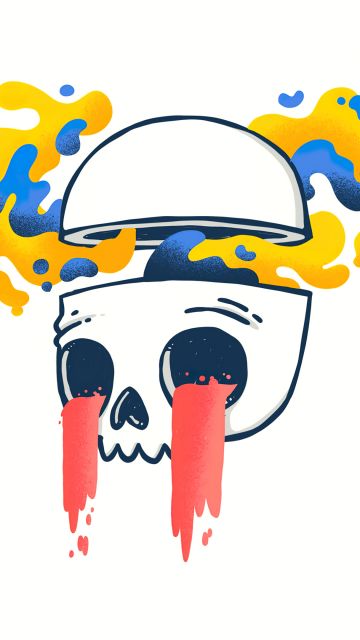 Drippy skull, Drippy artwork, White background, Mind blown