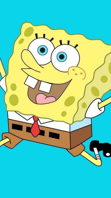 Happy SpongeBob, Cyan background, SpongeBob SquarePants, 5K