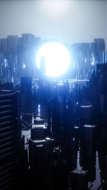 Futuristic city, Energy, Moon, Dark, Power