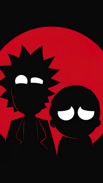 Rick and Morty, AMOLED, Rick Sanchez, Morty Smith, Silhouette, Black background, 5K, Simple
