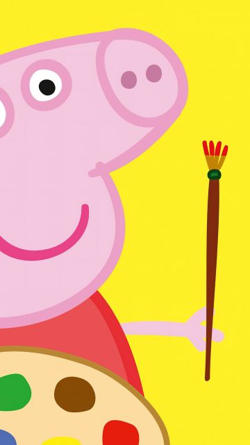 Peppa Pig, TV show, Cartoon, Yellow background, Paint brush, 5K