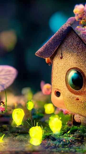 Fairy house, Cute art, Cute house, Magical forest, Colorful background, Midjourney, Macro