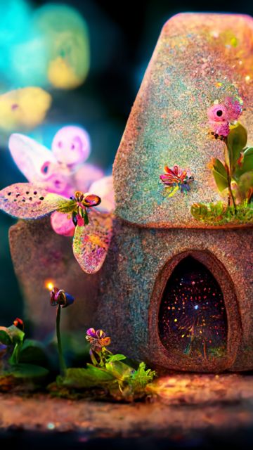 Fairy house, Bokeh Background, Midjourney, Magical forest, Colorful background