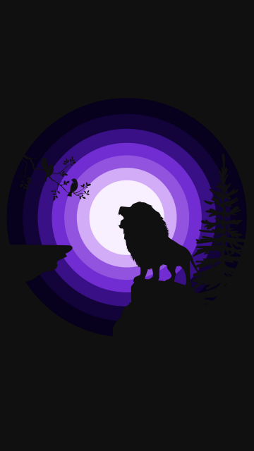 Lion, Silhouette, Roaring, Moon, Night, Purple, Simple