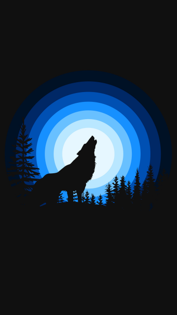 Wolf, Howling, Silhouette, Black background, Blue, Simple