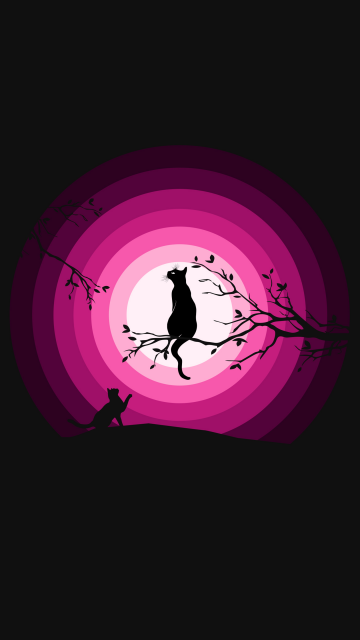 Cats, Moon, Pink, Silhouette, Black background, Simple