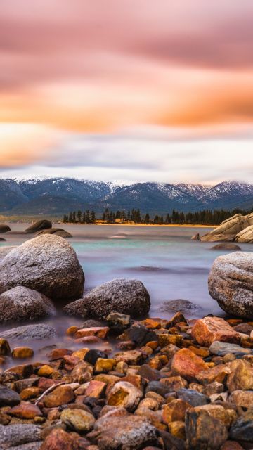 Lake Tahoe, Sierra Nevada mountains, Rocks, Landscape, 5K