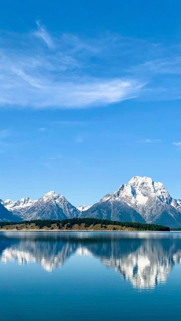 Grand Teton National Park, Mountains, Lake, Clear sky, Sky blue, Reflections, Wyoming
