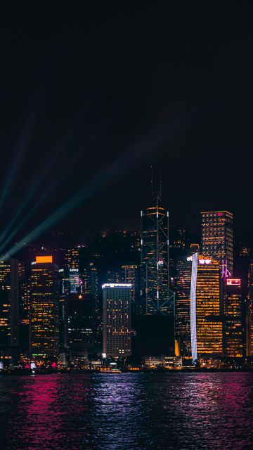 Hong Kong, Night City, Cityscape, Reflections, 5K