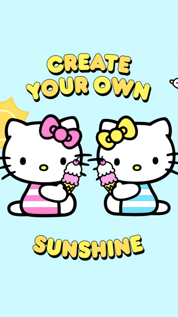 Create your own Sunshine, Cute hello kitties, Cyan background, Hello Kitty background, Sanrio