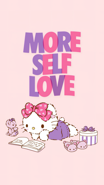 More self LOVE, Hello Kitty background, Misty rose background, Sanrio